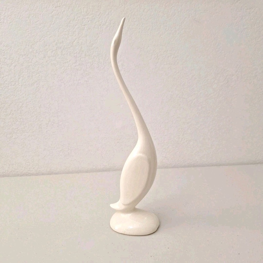 Art Deco MCM Porcelain Bone China Sculpture of a Standing Crane Bird Vtg 14"